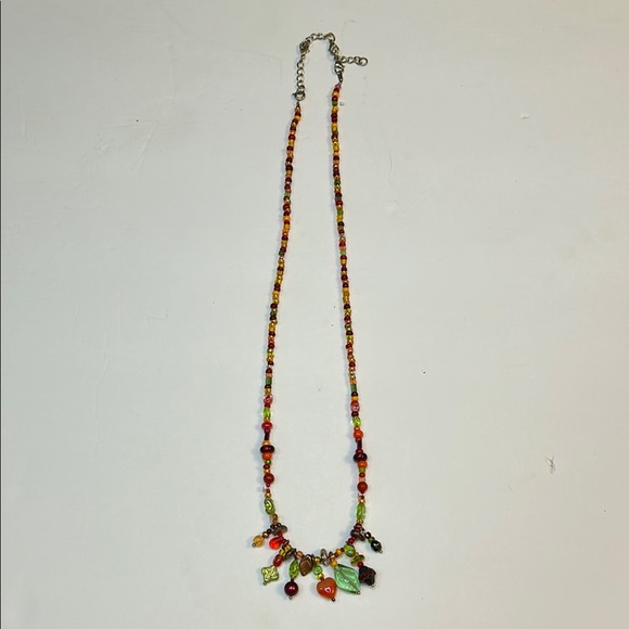 Colorful fall theme Beaded Necklace glass and acrylics orange red green yellow - Picture 1 of 5